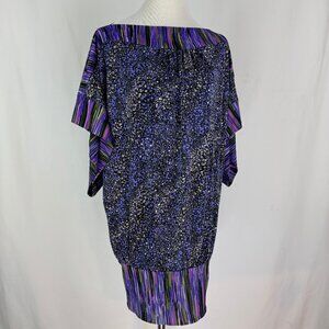 Roberto Cavalli Mini Dress 38 XS Raglan Sleeve Bateau Purple Abstract Stripe
